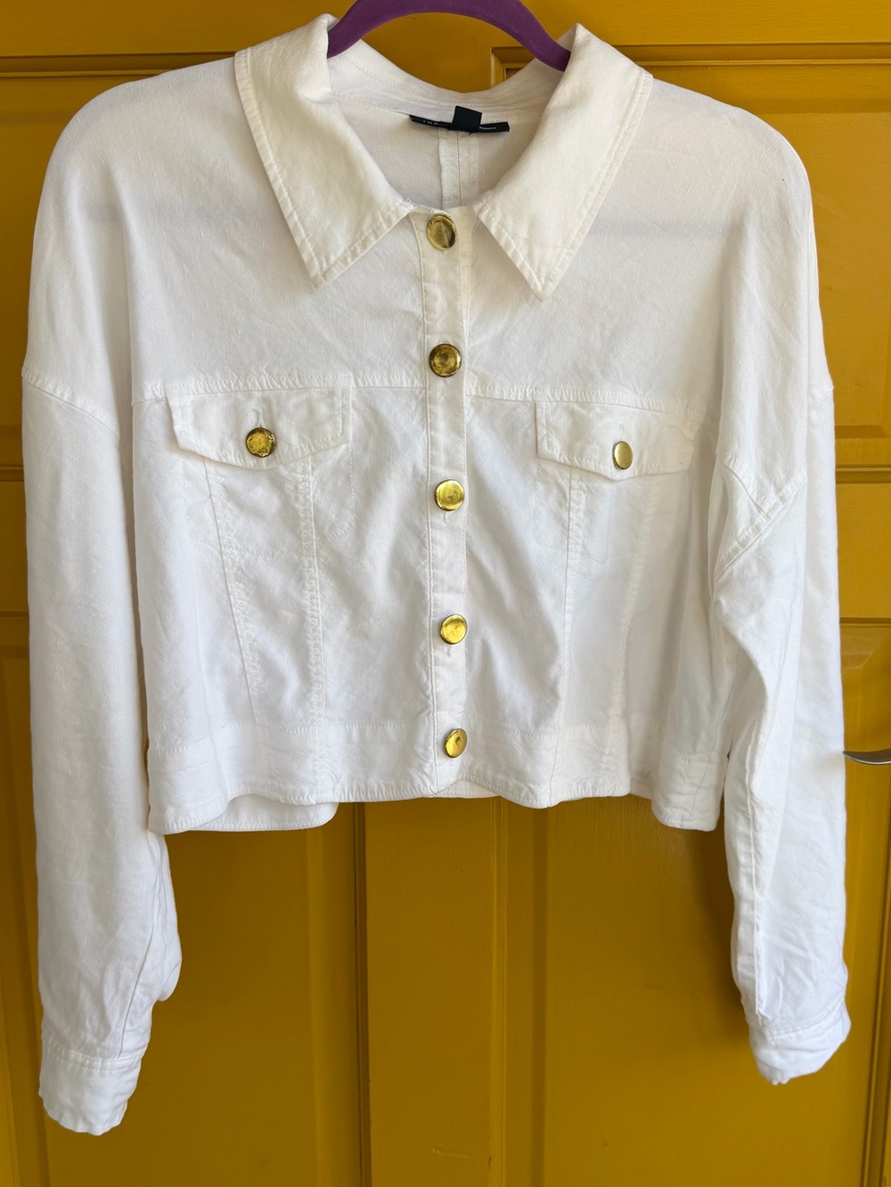 I.N.C. White Cropped Button-Up Jacket with Gold Buttons